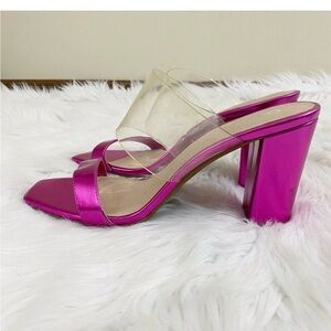 BP. Metallic Pink Faux Leather Strappy Heels with Clear PVC Women's Size 8.5 EUC